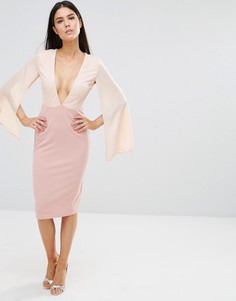 Контрастное платье миди с декольте Rare - Розовый
