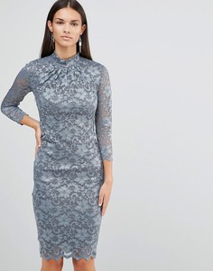 Кружевное платье с рукавами 3/4 и высокой горловиной City Goddess - Серый