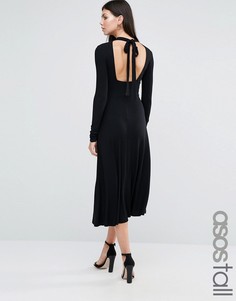 Платье миди в рубчик с открытой спиной ASOS TALL - Черный