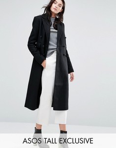 Двубортное пальто слим ASOS TALL - Черный