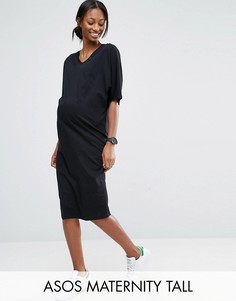 Платье-футболка миди для беременных с рукавами в стиле кимоно ASOS Maternity TALL - Черный