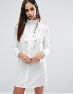Цельнокройное платье с длинными рукавами и оборками Missguided - Кремовый