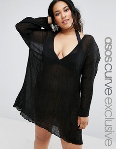 Пляжная туника из жатого хлопка ASOS CURVE - Черный