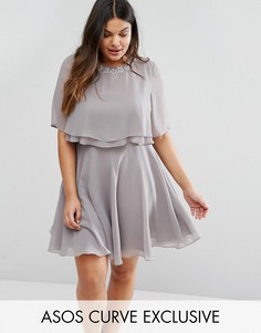Короткое приталенное платье с кроп-топом и двойными рюшами ASOS CURVE - Серый