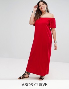 Платье макси с открытыми плечами ASOS CURVE - Красный