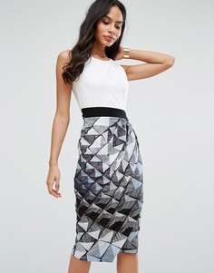 Платье-футляр миди с принтом на юбке Closet London - Мульти