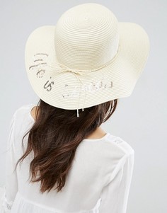 Соломенная пляжная шляпа с надписью Boardwalk - Кремовый
