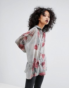 Прозрачная рубашка с цветочным принтом Religion - Серый