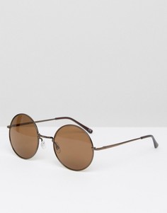 Круглые солнцезащитные очки в матовой оправе медного оттенка с коричневыми стеклами ASOS - Коричневый