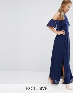 Платье макси с высокой горловиной и оборками TFNC WEDDING - Темно-синий
