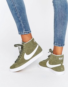 Бело-зеленые замшевые кроссовки Nike Blazer - Коричневый