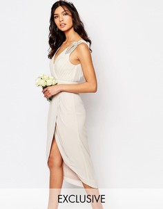 Платье миди с запахом и отделкой TFNC WEDDING - Серый
