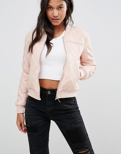 Стеганый бомбер из искусственной кожи Boohoo - Розовый