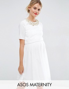 Платье мини для беременных с кроп‑топом и отделкой ASOS Maternity - Белый
