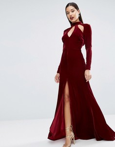 Красное бархатное платье макси с вырезом капелькой ASOS RED CARPET - Черный