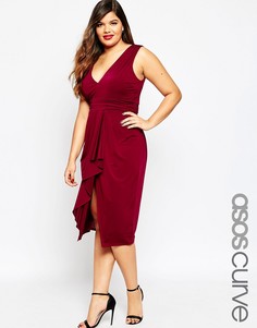 Платье миди с драпировкой спереди ASOS CURVE - Черный
