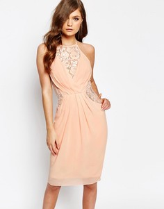 Платье миди с запахом спереди и кружевной отделкой TFNC - Розовый