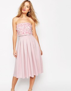 Платье-бандо миди с декоративной отделкой ASOS SALON - Розовый