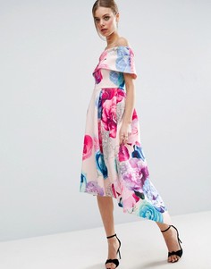 Платье макси с вырезом лодочкой и цветочным принтом ASOS - Мульти