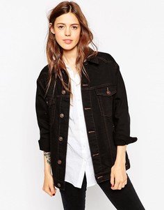 Черная джинсовая куртка‑герлфренд с контрастными строчками ASOS - Черный