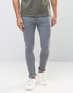 Серые рваные супероблегающие джинсы ASOS - Серый