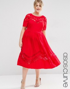 Платье миди со складками и кружевными вставками ASOS CURVE Premium - Красный