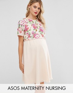 Короткое приталенное платье с цветочной отделкой ASOS Maternity NURSING - Розовый