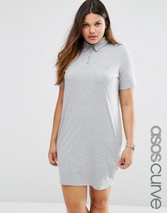 Платье мини с воротником-поло ASOS CURVE - Серый