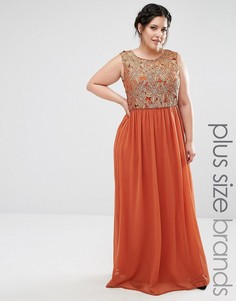 Платье макси с кружевным лифом цвета металлик Club L Plus - Оранжевый