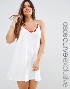 Пляжное платье мини с помпонами ASOS CURVE - Белый