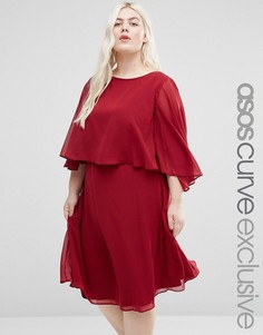 Приталенное платье миди с укороченным кейпом ASOS CURVE - Красный