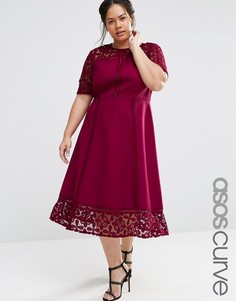 Пышное платье миди с кружевной вставкой ASOS CURVE PREMIUM - Красный