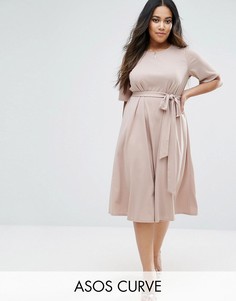 Платье миди с завязкой спереди ASOS CURVE - Розовый