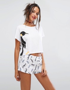 Пижамная футболка и шорты с принтом пингвинов ASOS - Мульти