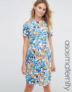 Короткое приталенное платье для беременных с цветочным принтом ASOS Maternity - Мульти