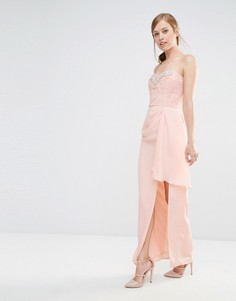Платье-бандо макси с кружевным лифом и отделкой Elise Ryan - Розовый