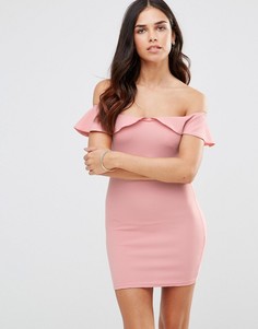 Облегающее платье с широким вырезом и оборкой Oh My Love - Розовый