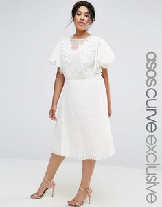 Платье миди с отделкой кроше и вставками из органзы ASOS CURVE - Кремовый