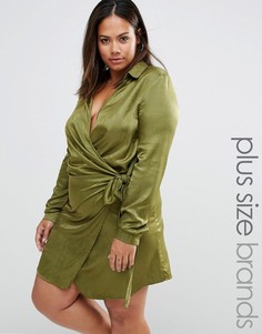 Атласное платье с запахом и завязкой Missguided Plus Size - Зеленый