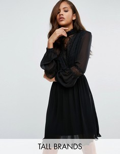 Короткое приталенное платье с кружевом Vero Moda Tall - Черный