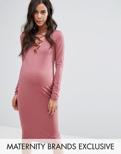 Платье миди в рубчик со шнуровкой для беременных Missguided Maternity - Фиолетовый