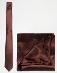 Галстук и платок для нагрудного кармана ASOS - Коричневый