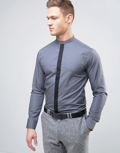 Узкая рубашка с контрастной планкой Selected Homme - Серый