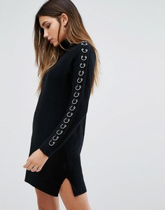 Платье мини с отворачивающимся воротом и кольцами Missguided - Черный
