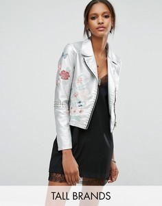 Куртка из искусственной кожи с цветочной вышивкой Glamorous Tall - Серебряный