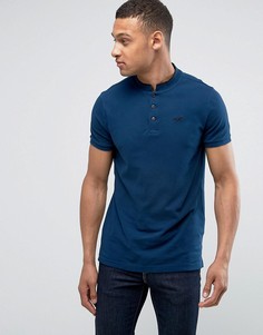 Темно-синяя облегающая футболка-поло хенли с карманом и логотипом в виде чайки Hollister - Темно-синий