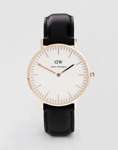 Черные классические большие часы с отделкой из розового золота Daniel Wellington Sheffield - Черный