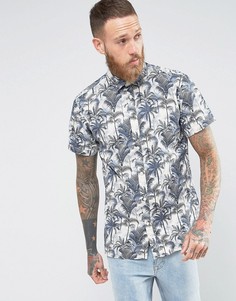 Рубашка классического кроя с короткими рукавами и гавайским принтом Selected Homme - Темно-синий