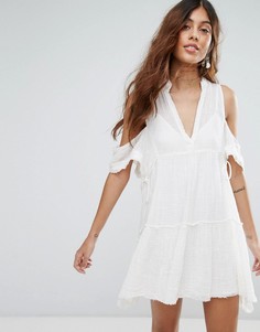 Платье с открытыми плечами Free People Gauze Indus - Кремовый