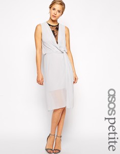 Платье миди с драпировкой и кружевной вставкой ASOS PETITE - Серый